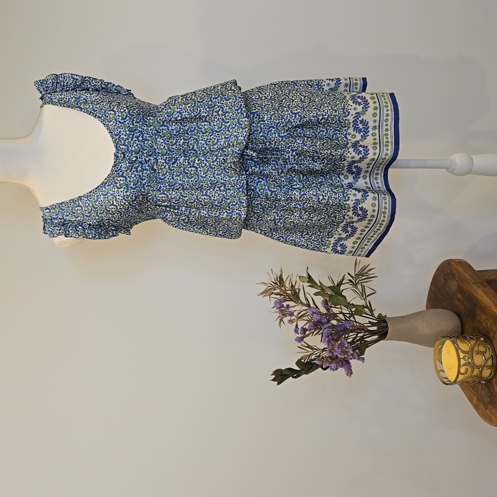 Mango Green and Blue Sleeveless Floral Summer Dress